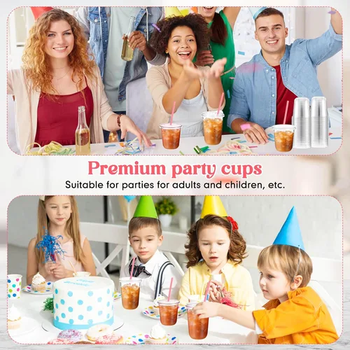 Miniatura 6 de Ziliny Juego de 25 vasos de plástico transparente con pajitas y tapas en forma de corazón, tazas desechables para café helado, bebidas frías, día