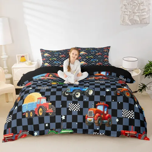 Miniatura 41 de Feelyou Race Car Duvet Cover Twin Size Boys Girls Speed Sports Car Bedding Set Breathable Soft Racing Comforter Cover 2Pcs Black White Checked