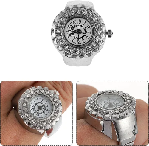 Miniatura 3 de Hemobllo Trend Fashion - Reloj de anillo para mujer, decoración de dedo de diamante, anillo