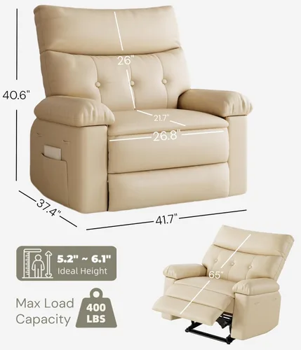Miniatura 2 de Sillón reclinable eléctrico extra ancho de gran tamaño para adultos, de piel sintética con acolchado de esponja de 1.5 veces de grosor, mecanismo