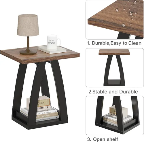 Miniatura 4 de Juego de 2 mesas auxiliares para sala de estar, mesa auxiliar junto al sofá. Moderna mesa auxiliar para el hogar. Mesas auxiliares negras y marrón