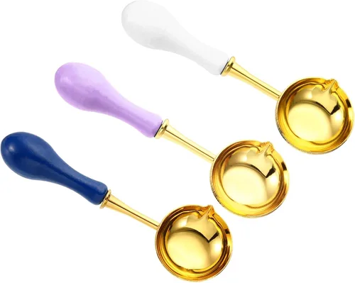 Miniatura 18 de PATIKIL Cuchara de sellado de cera de 4 pulgadas, 3 cucharas de fusión de sellado de cera de latón, mango de madera vintage para sellos, sobre, Azul