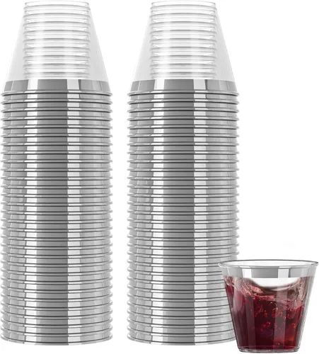 Miniatura 10 de R-kay Vasos de plástico transparente de 9 onzas para fiestas, paquete de 100 vasos transparentes, vasos desechables resistentes, copas de vino