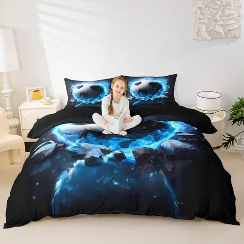 Miniatura 11 de jejeloiu Juego de ropa de cama de fútbol para niños, tamaño individual, juego de funda de edredón de fútbol para niños y niñas, funda de edredón