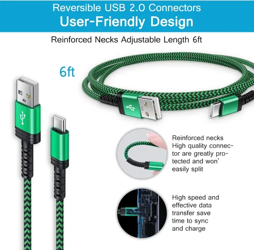 Miniatura 3 de Cable de carga rápida Android de 6 pies, cable de teléfono USB A a tipo C, cable de automóvil para Samsung Galaxy S26 Púrpura+Verde+Roserd++ Azul