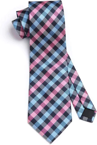 Miniatura 25 de HISDERN Conjunto de corbata a cuadros a cuadros pañuelo tejido clásico formal para hombre corbata y bolsillo cuadrado