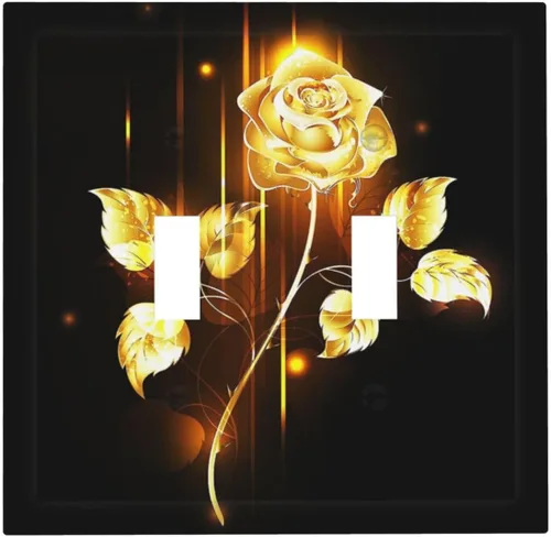 Miniatura 480 de Cubiertas de placa de pared de 3 gang con interruptor de luz de triple palanca, en negro y dorado con esplendor de oro rosa, estampado floral