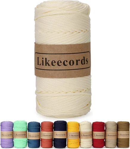 Likeecords Cordón de macramé de poliéster trenzado de 4 mm, 140 yardas / 426 pies, hilo elástico para crochet, bolsa de cordón para manualidades,