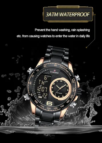 Miniatura 5 de NAVIFORCE Reloj para hombre, reloj de cuarzo digital de doble pantalla, multifuncional, de acero inoxidable