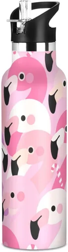 Cartoon Cute Flamingo Pink Lightweight Insulated Water Bottle with Leak Proof Spout Lid Double Wall Vacuum Insulated Bottles for Sports, Travel, and