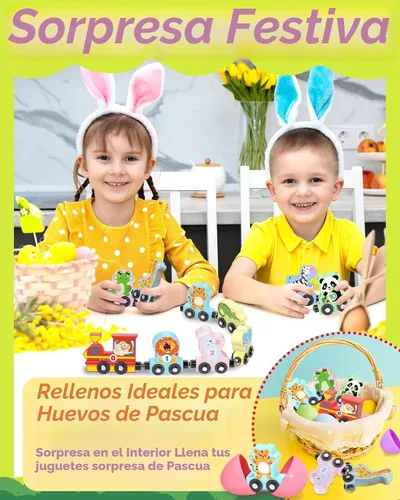 Miniatura 6 de Juego de 11 piezas de tren magnético Montessori para niños pequeños, niños y niñas, animales de madera, actividades de aprendizaje preescolar