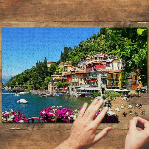 Miniatura 2 de Italia Como Varenna Lake Rompecabezas de 1000 piezas de recuerdo de viaje de madera