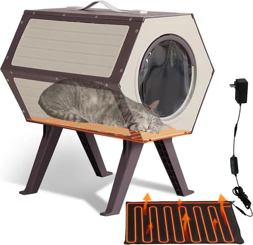 Miniatura 11 de GUTINNEEN Casa para Gatos de Exterior Climatizada Aislada con Calentador y Forro Térmico, Refugio Cálido de Invierno para Gatos Ferales Espacioso