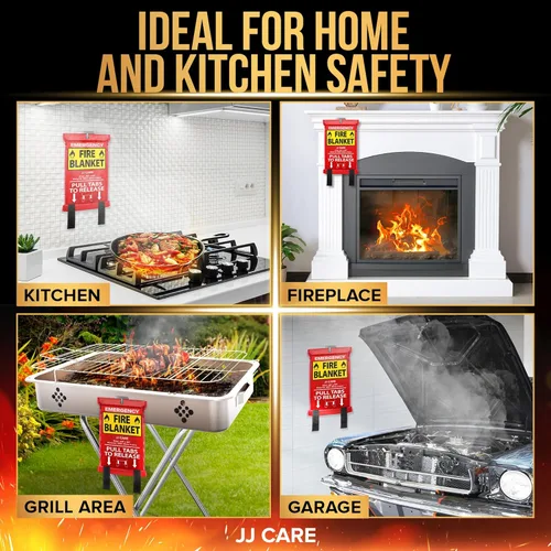 Miniatura 5 de JJ CARE Manta contra incendios – 2 paquetes con ganchos y guantes – Manta de emergencia contra incendios para el hogar y la cocina, mantas
