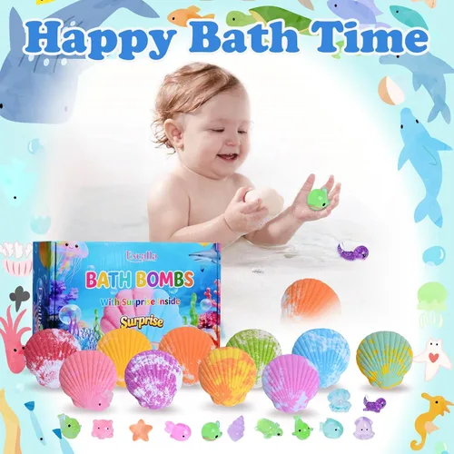 Miniatura 3 de Bombas de baño para niños con juguetes en el interior para niñas y niños – 10 bombas de baño de burbujas hechas a mano con animales marinos