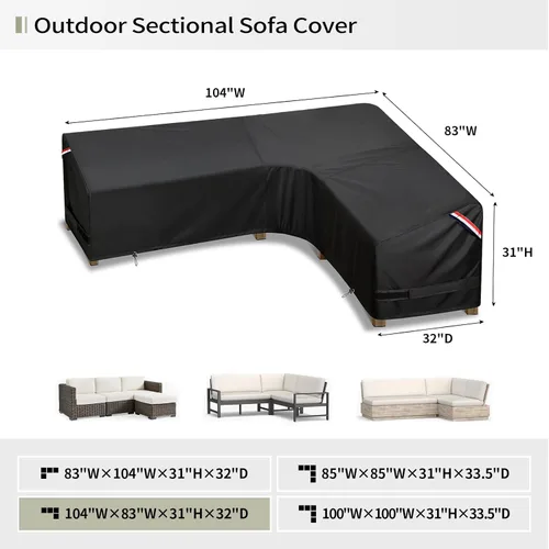 Miniatura 2 de KylinLucky Funda para muebles de patio al aire libre de 104 x 83 pulgadas, 103 x 80, 102 x 79 pulgadas, sofá modular en forma de L, impermeable