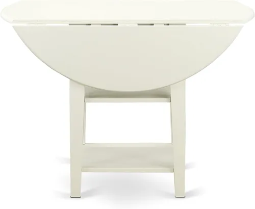 Miniatura 6 de East West Furniture SUNO3-LWH-W - Juego de muebles de comedor de 3 piezas contiene una mesa de cocina redonda con gotas y estantes y 2 sillas