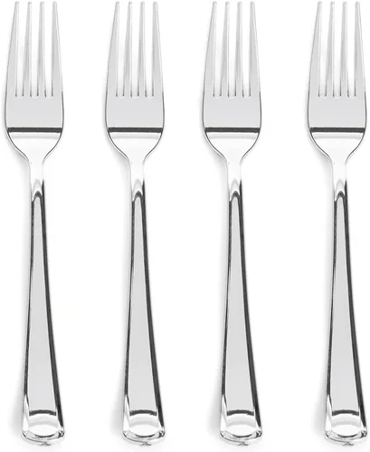 Miniatura 7 de Prestee 100 tenedores de plástico – Utensilios de cubiertos de plástico dorado resistentes de 7 pulgadas – Tenedores dorados elegantes y desechables