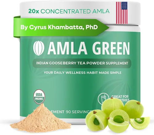 Amla Green Suplemento en polvo de superalimento de té, 20 veces Amla extra concentrado, mezcla antioxidante de verduras diarias con té Oolong