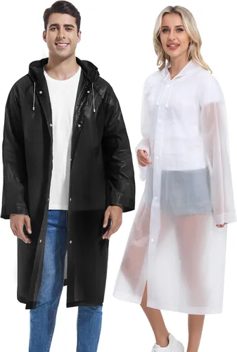 Miniatura 31 de 2 piezas de ponchos de lluvia reutilizables para adultos, abrigos de lluvia para adultos, chaquetas de lluvia, impermeables para hombres y mujeres