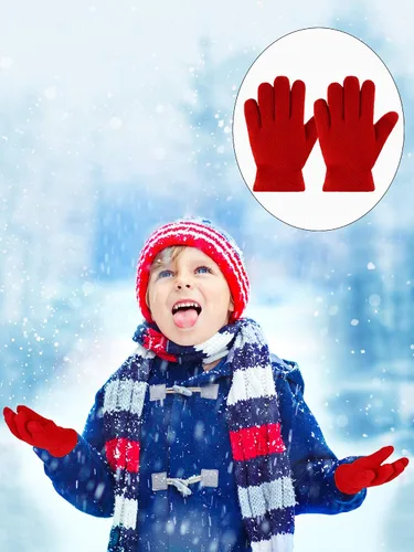 Miniatura 6 de SATINIOR 3 pares de guantes de invierno de forro polar para niños, guantes de dedos completos cálidos para niños y niñas, suministros de actividades