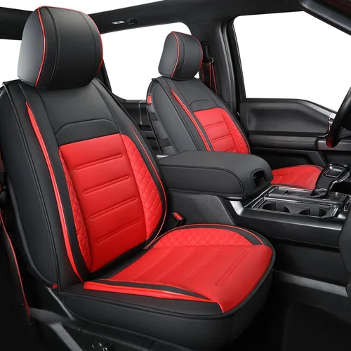 Miniatura 13 de LUCKYMAN CLUB Fundas de asiento de piel sintética para F150, compatibles con F150 SuperCrew 2015-2024, y F250 F350 F450 Super Duty Crew Cab Negro