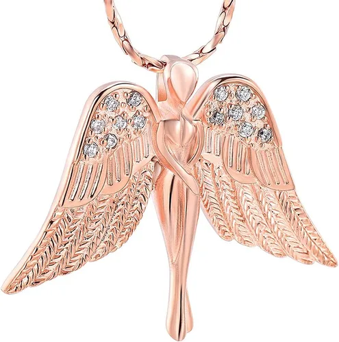 Imrsanl Joyería de cremación con dije de ángel para mujer, colgante de ceniza, collar de urna para cenizas, alas de recuerdo, joyería para mujeres y