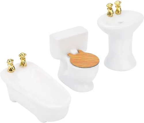 Miniatura 7 de Tina de casa de muñecas, 1/24 casa de muñecas en miniatura, juego de baño de imitación para bañera de cerámica, kit de fregadero (#1) Melody Jane