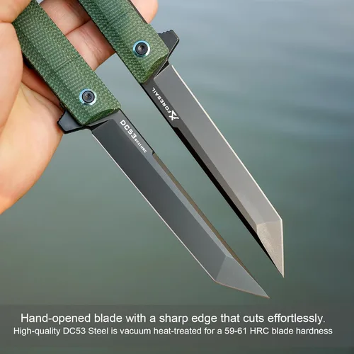 Miniatura 2 de Cuchillo plegable de bolsillo Flipper, hoja de acero DC53 y mango G10. Con clip de bolsillo y rompevidrios, cuchillo de bolsillo para hombres, Verde