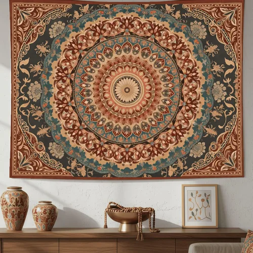 Miniatura 32 de Accnicc Tapiz bohemio con mandala floral para dormitorio, tapiz de pared con flores bohemias, pequeño, acuarela, azul, blanco, hippie, indio