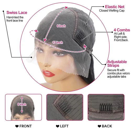 Miniatura 6 de Pelucas de cabello humano ondulado profundo con encaje frontal 13x6, densidad del 200%, pelucas de cabello humano con encaje frontal HD pre
