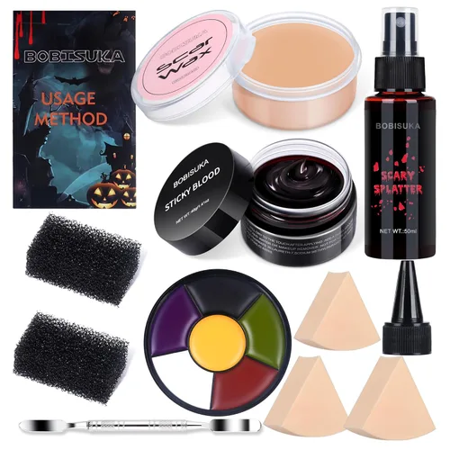BOBISUKA Demonic Special Effects SFX - Kit de maquillaje de Halloween – 5 colores de maquillaje de moretones paleta de pintura corporal + cera de
