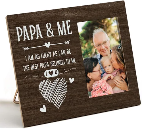 Miniatura 2 de Nurawo Marco de fotos de madera rústica Papa and Me para mesa o pared (para fotos de 4 x 6 pulgadas), regalo para el abuelo de parte de nieta