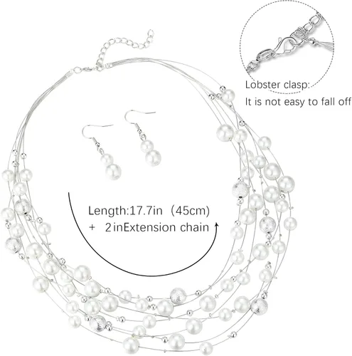 Miniatura 6 de Collar de perlas en capas de múltiples hebras, gargantilla de perlas para mujer, joyería de cuentas para bodas y fiestas
