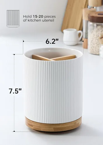 Miniatura 2 de LoeJan Soporte para Utensilios de 3 Compartimentos, Recipiente para Utensilios Extra Grande, Organizador de Utensilios de Cerámica Estable, Juego