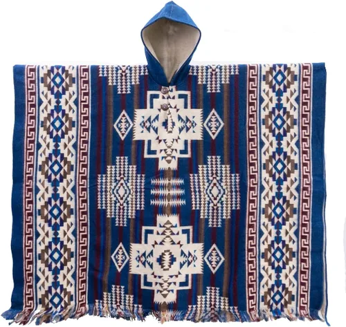 Miniatura 3 de Los ponchos de alpaca para adultos, hombres o mujeres son ponchos hechos a mano por artesanos nativos que hacen el poncho más suave., Azul Mar