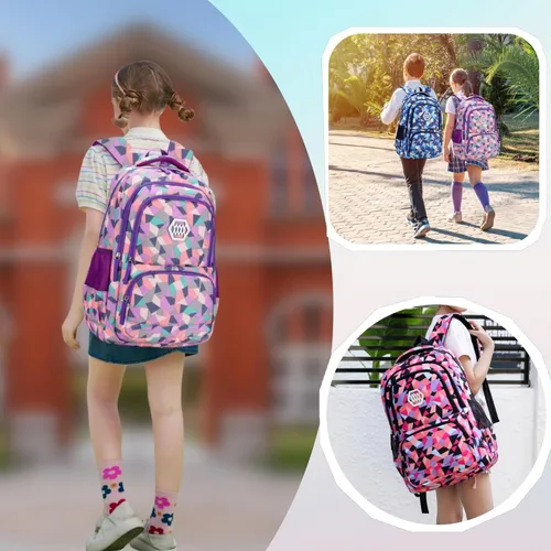 Miniatura 2 de Bansusu - Mochila para estudiantes, diseño geométrico, escuela primaria, para niñas, Púrpura-A), unknown
