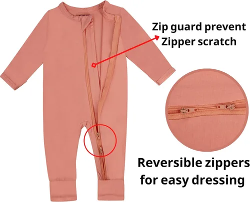 Miniatura 4 de GUISBY Pijama de bambú sin pies para bebé con mitones, manga larga con cremallera, se adapta cómodamente a los que duermen, paquete de 4