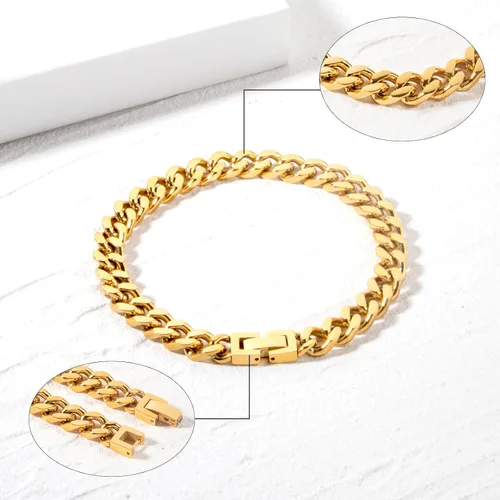 Miniatura 2 de Pulsera de eslabones cubanos de acero inoxidable de 0.315 pulgadas para hombresmujeresniños, platachapado en oro de 18 quilates, 789 pulgadas