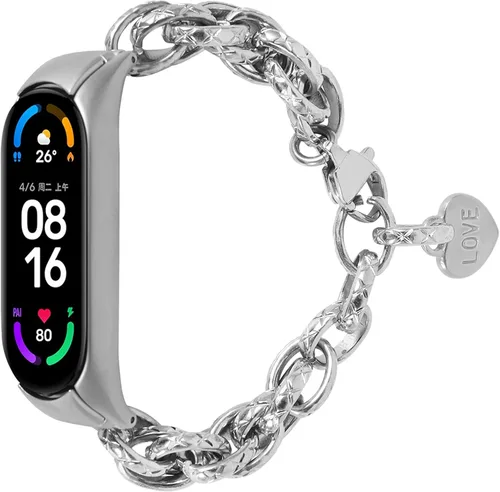 Compatible con Mi Band 7, correa ajustable de 5.5 a 8.0 pulgadas, correa de acero inoxidable de repuesto para mujeres y hombres, correa de Barcelet