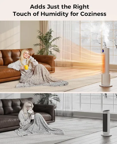Miniatura 7 de Calentador de espacio con humidificador, calentadores de torre portátiles para uso en interiores, control remoto, termostato ajustable, 3 modos