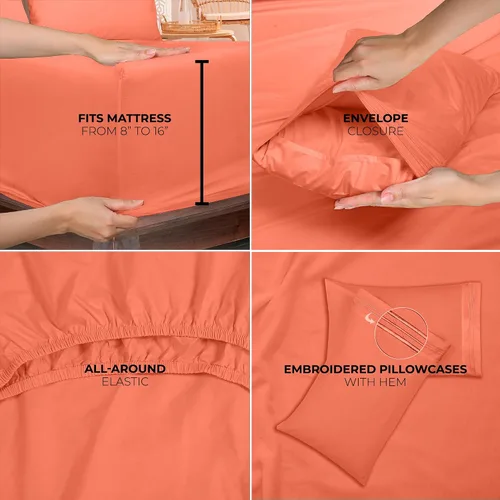 Miniatura 7 de ROYALE LINENS Juego de 4 sábanas King - Ropa de cama de microfibra cepillada suave de 1800 hilos - 1 sábana ajustada y 1 sábana lisa, 2 fundas