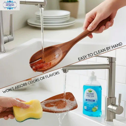 Miniatura 3 de Cucharas de madera para cocinar, utensilios de madera de teca de 6 piezas, juego de utensilios de cocina duraderos resistentes al calor, sin