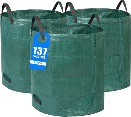 Paquete de 3 Bolsas Reutilizables para Desechos de Jardín de 137 Galones con Doble Fondo Bolsas Extra Grandes para Hojas y Césped Reutilizables