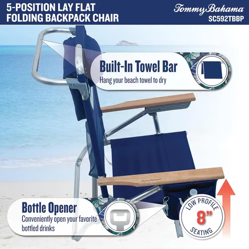 Miniatura 6 de Tommy Bahama - Silla plegable clásica para playa con 5 posiciones y mochila, rayas azules y verdes, 23 x 25.25 x 31.5 pulgadas