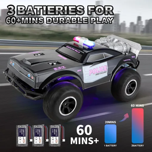 Miniatura 6 de Carox Coche de policía grande a control remoto con luces y sirenas para niños 1:8 coche policía con tres baterías recargables duradero RC camión