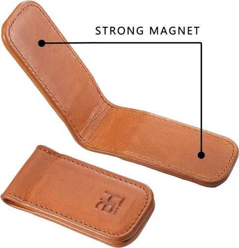 Miniatura 19 de Soporte magnético delgado para tarjetas de visita de cuero genuino para hombres, Negro -, Slim