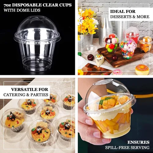 Miniatura 4 de Efavormart - Paquete de 50 tazas de plástico transparente de 7 onzas con tapas de cúpula, pudín y cuencos de frutas para eventos y concesiones a