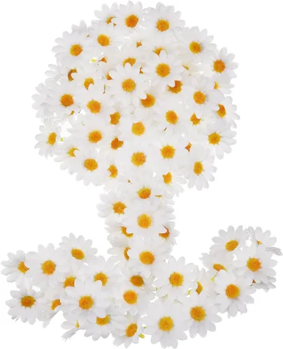 Miniatura 8 de WILLBOND 100 paquetes de flores de margarita de tela para decoración de Pascua, cabezas de flores artificiales de 4 cm, flores falsas para adorno