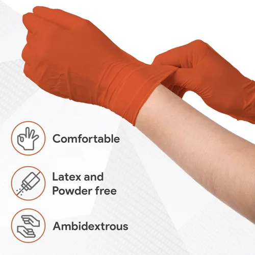 Miniatura 2 de WECARE Guantes de nitrilo de 8 mil, guantes de mecánico resistentes, con agarre de diamante, guantes desechables sin polvo ni látex Naranja